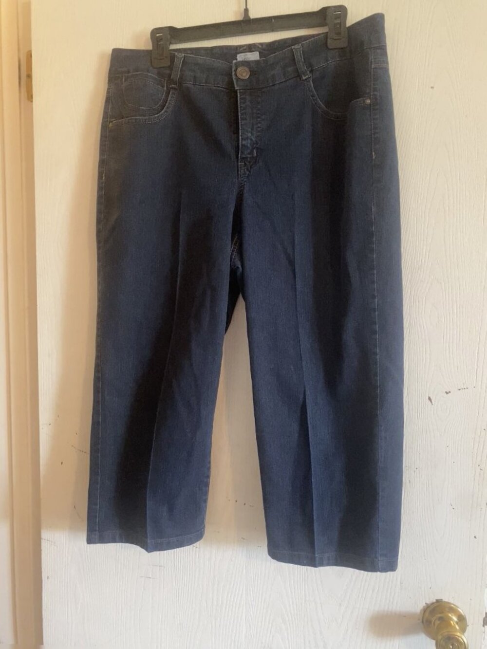 Just My Size Hanes Womens Jeans 16W Dark Wash Denim Capri Crop Zipper Beading